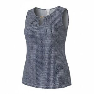 Emily Stacy Blouse Womens 3X Navy White Geometric Keyhole Gold Bar Sleeveless